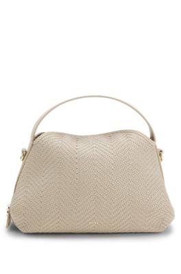 Woven crossbody bag with Double B monogram, Light Beige