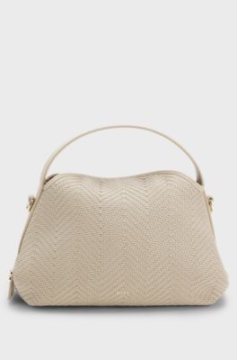 Borsa a tracolla intrecciata con monogramma Double B, Beige chiaro