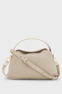 Borsa a tracolla intrecciata con monogramma Double B, Beige chiaro
