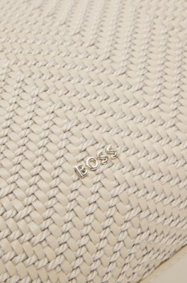 Woven crossbody bag with Double B monogram, Light Beige