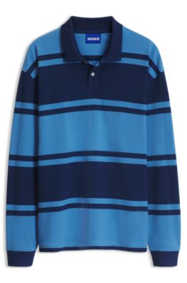 Striped-cotton polo shirt, Blue