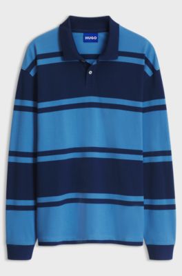 Striped-cotton polo shirt, Blue