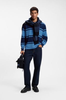 Striped-cotton polo shirt, Blue