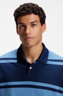 Striped-cotton polo shirt, Blue