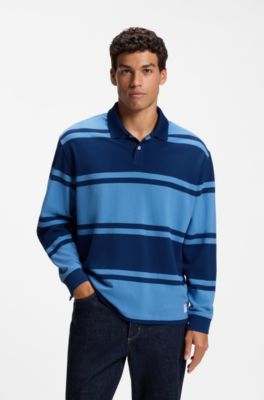 Striped-cotton polo shirt, Blue