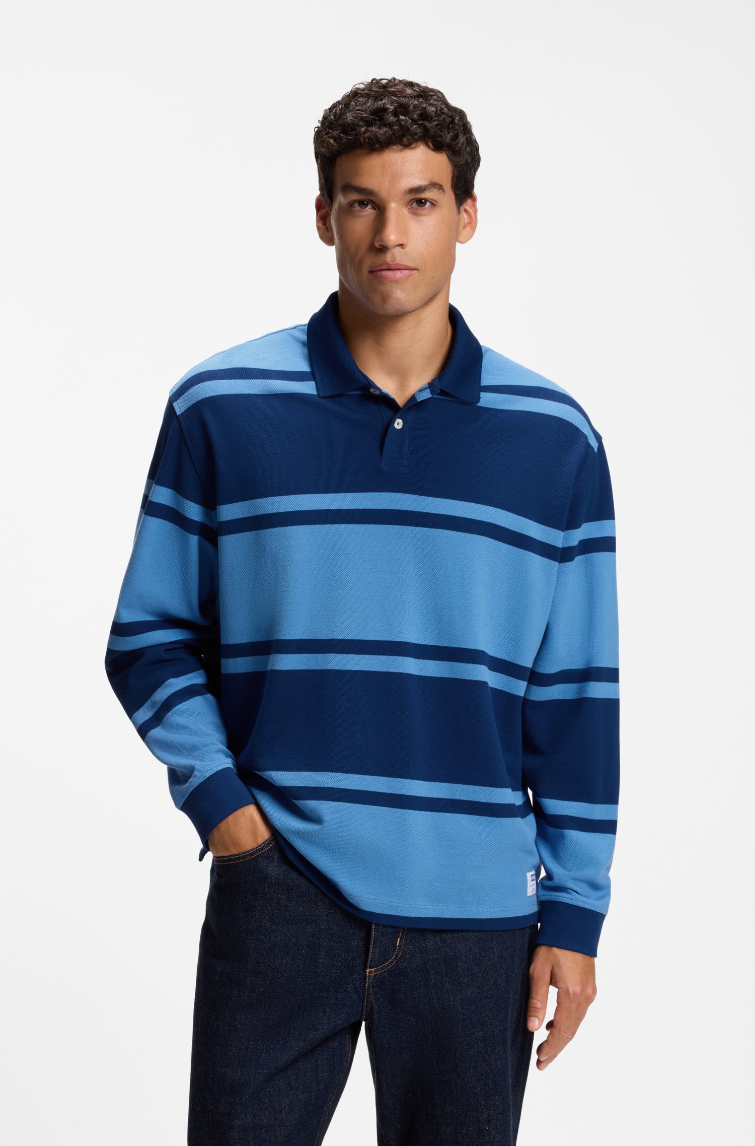 Hugo Striped-cotton polo shirt pikéer herr
