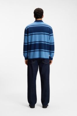Striped-cotton polo shirt, Blue