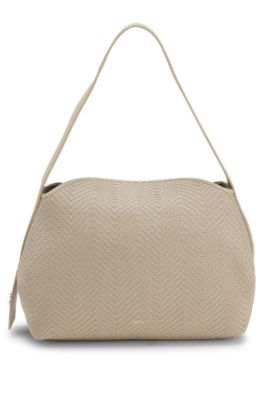 Woven shoulder bag with Double B monogram, Light Beige