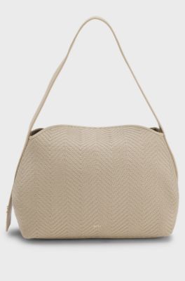 Woven shoulder bag with Double B monogram, Light Beige