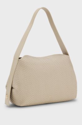 Woven shoulder bag with Double B monogram, Light Beige