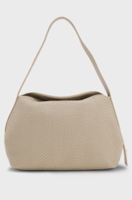 Woven shoulder bag with Double B monogram, Light Beige