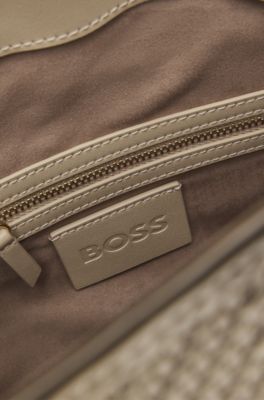 Woven shoulder bag with Double B monogram, Light Beige