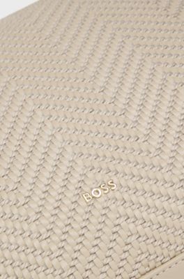 Woven shoulder bag with Double B monogram, Light Beige