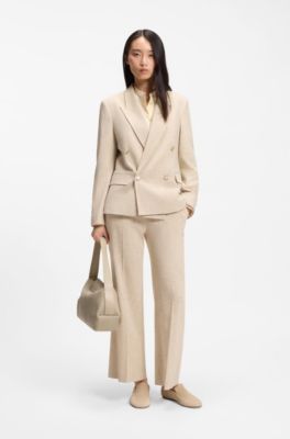 Woven shoulder bag with Double B monogram, Light Beige