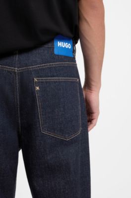 Baggy-fit jeans in dark-blue rinse-washed denim, Dark Blue