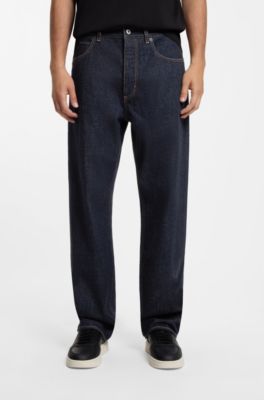 Baggy-fit jeans in dark-blue rinse-washed denim, Dark Blue