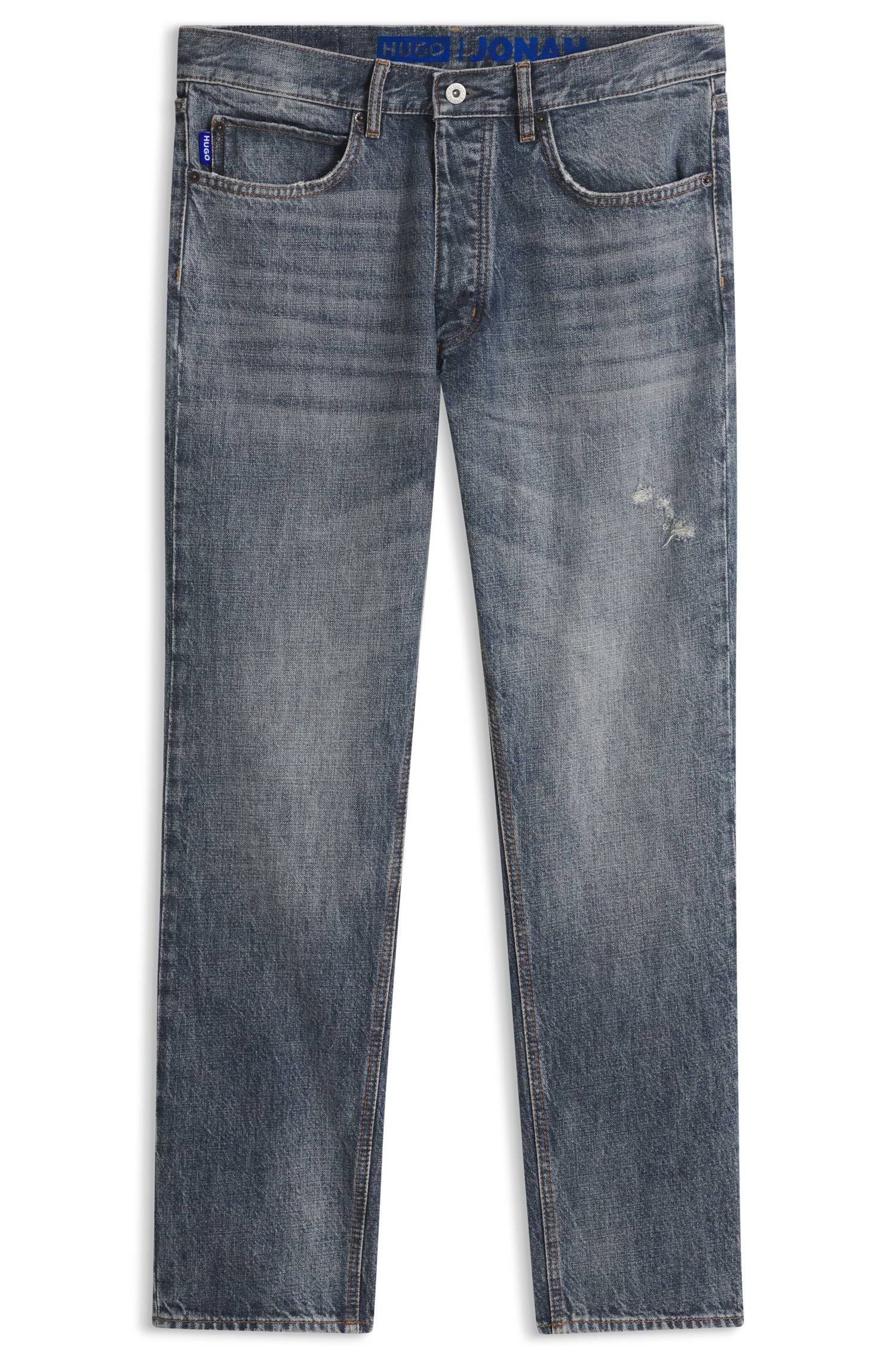 Hugo Regular-fit jeans in mid-blue crosshatch denim herr – bild 4
