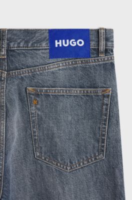 Regular-Fit Jeans aus mittelblauem Crosshatch-Denim, Blau