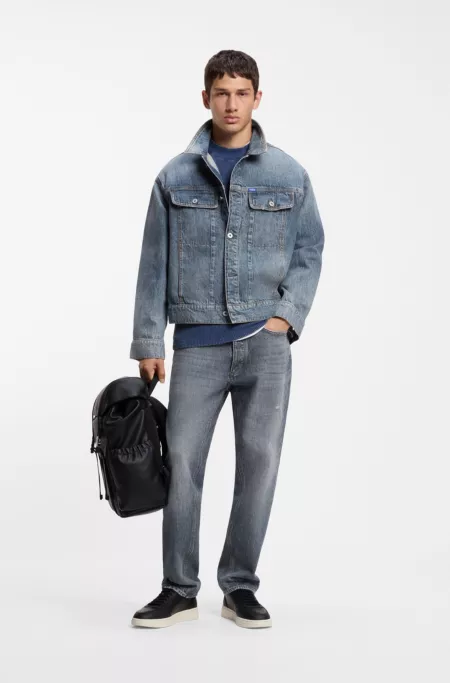 Regular-fit jeans in mid-blue crosshatch denim