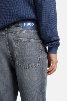 Regular-fit jeans in mid-blue crosshatch denim, Blue