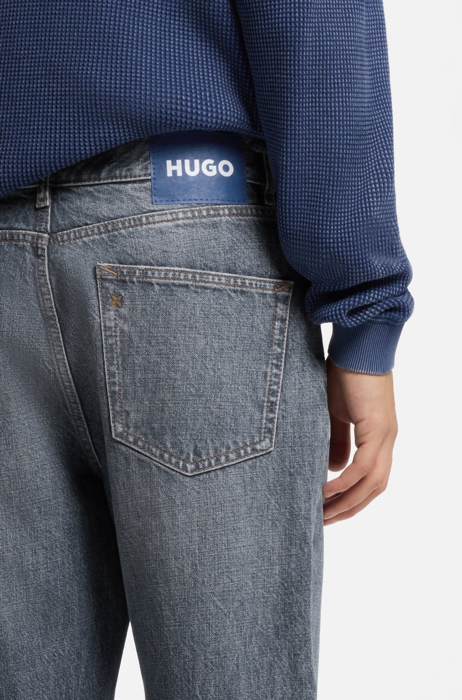 Hugo Regular-fit jeans in mid-blue crosshatch denim herr – bild 3