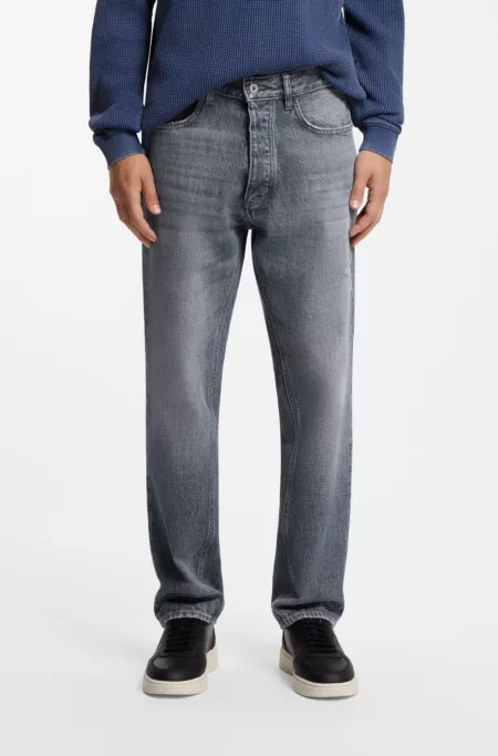 Regular-fit jeans in mid-blue crosshatch denim
