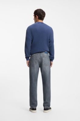 Regular-Fit Jeans aus mittelblauem Crosshatch-Denim, Blau