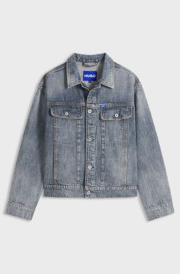 Relaxed-fit jacket in mid-blue crosshatch denim, Blue