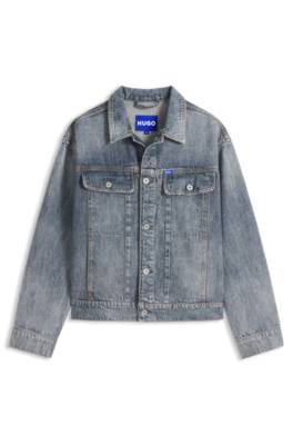 Hugo Relaxed-fit jacket in mid-blue crosshatch denim jeansjackor herr – bild 4