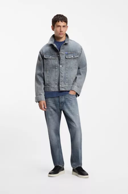 Relaxed-fit jacket in mid-blue crosshatch denim