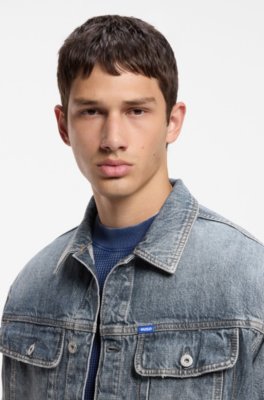 Hugo Relaxed-fit jacket in mid-blue crosshatch denim jeansjackor herr – bild 3