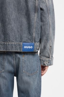 Relaxed-fit jacket in mid-blue crosshatch denim, Blue