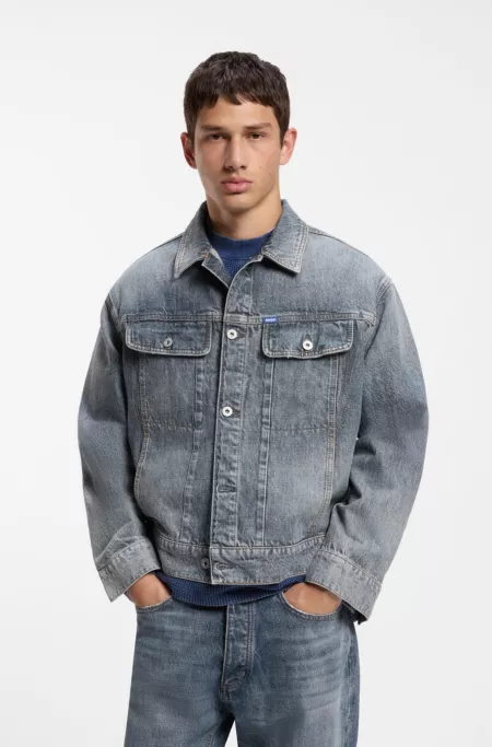 Relaxed-fit jacket in mid-blue crosshatch denim