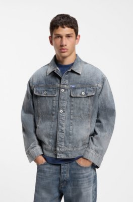 Relaxed-fit jacket in mid-blue crosshatch denim