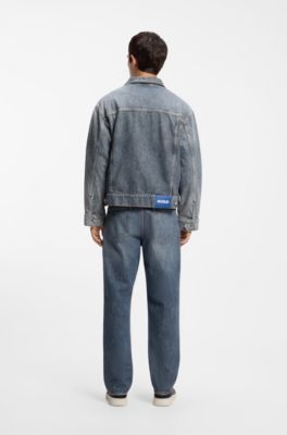 Relaxed-fit jacket in mid-blue crosshatch denim, Blue