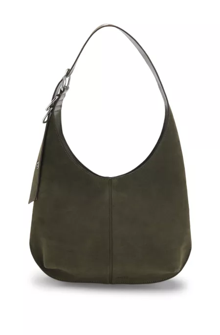 Faux-suede hobo bag with hardware trims