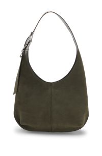 Faux-suede hobo bag with hardware trims, Dark Green