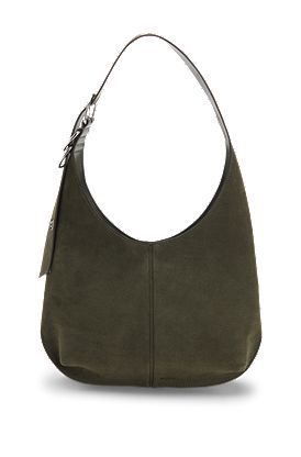 Faux-suede hobo bag with hardware trims