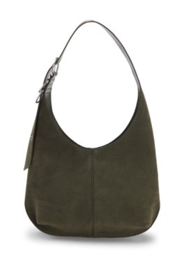 Faux-suede hobo bag with hardware trims
