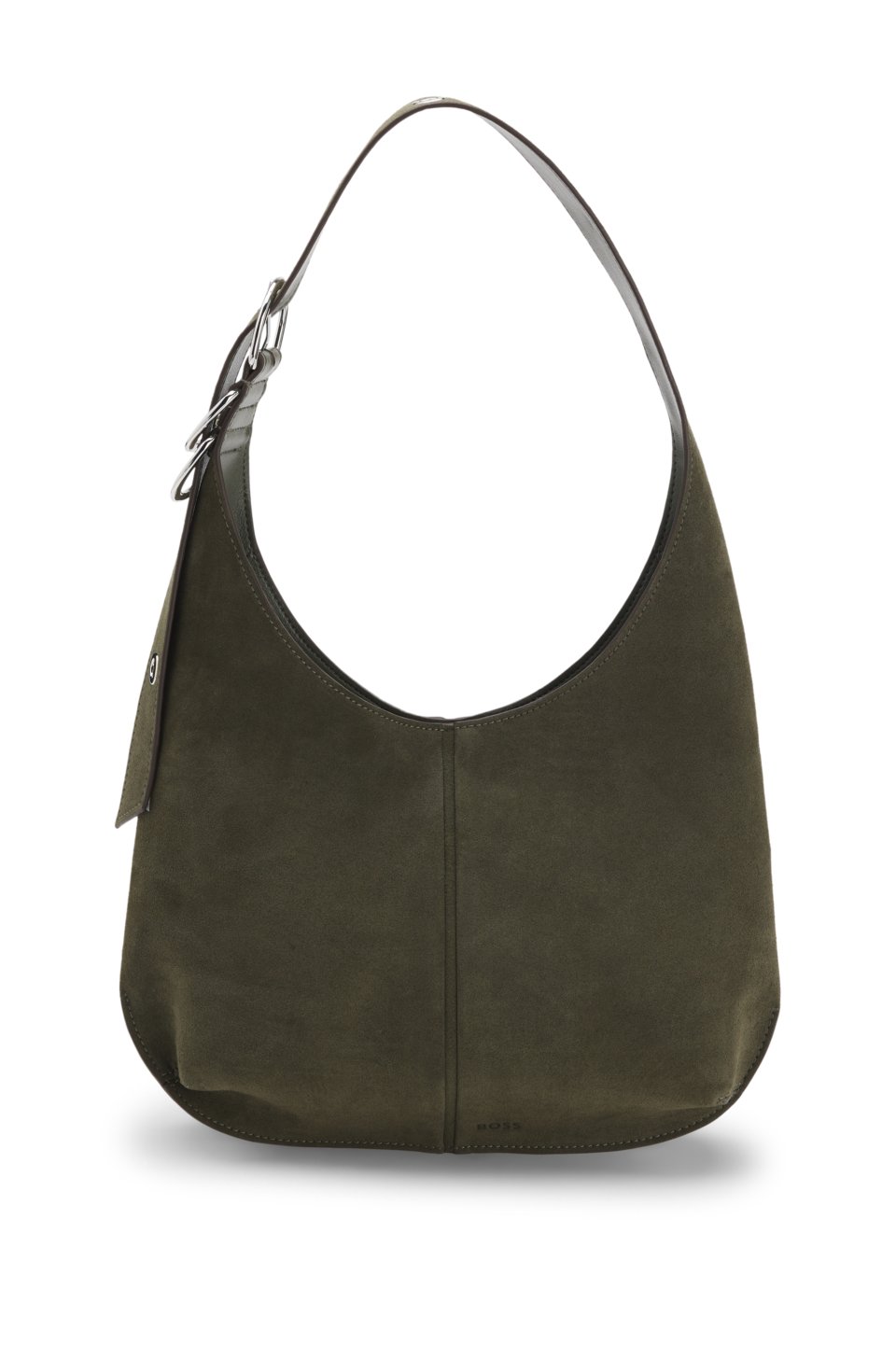Faux-suede hobo bag with hardware trims