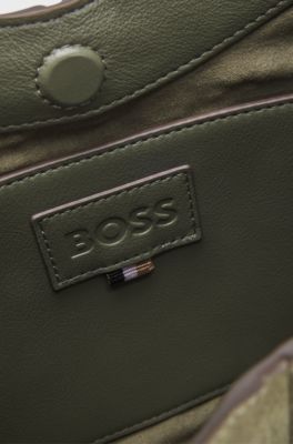 Borsa hobo in similcamoscio con dettagli in metallo, Verde scuro