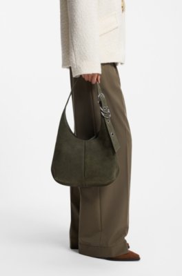 Boss Faux-suede hobo bag with hardware trims axelremsväskor dam – bild 2