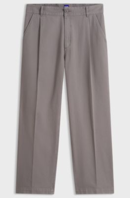 Pleated trousers in brushed stretch-cotton twill, Grey