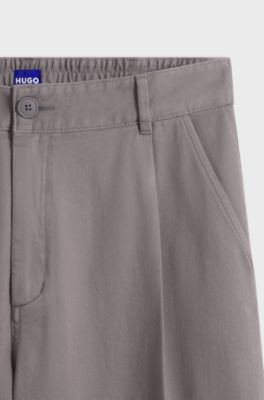 Pleated trousers in brushed stretch-cotton twill, Grey
