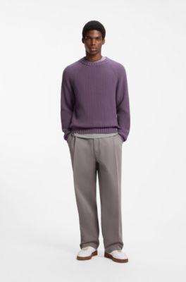Pleated trousers in brushed stretch-cotton twill, Grey