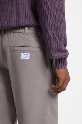 Pleated trousers in brushed stretch-cotton twill, Grey