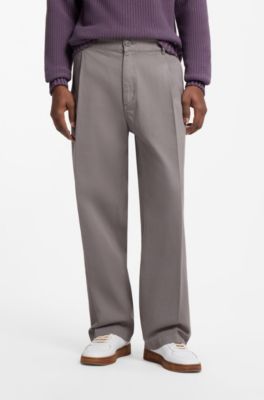 Pleated trousers in brushed stretch-cotton twill, Grey