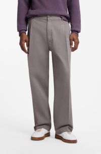 Pleated trousers in brushed stretch-cotton twill, Grey