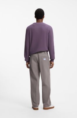 Pleated trousers in brushed stretch-cotton twill, Grey