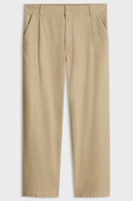 Pleated trousers in brushed stretch-cotton twill, Beige